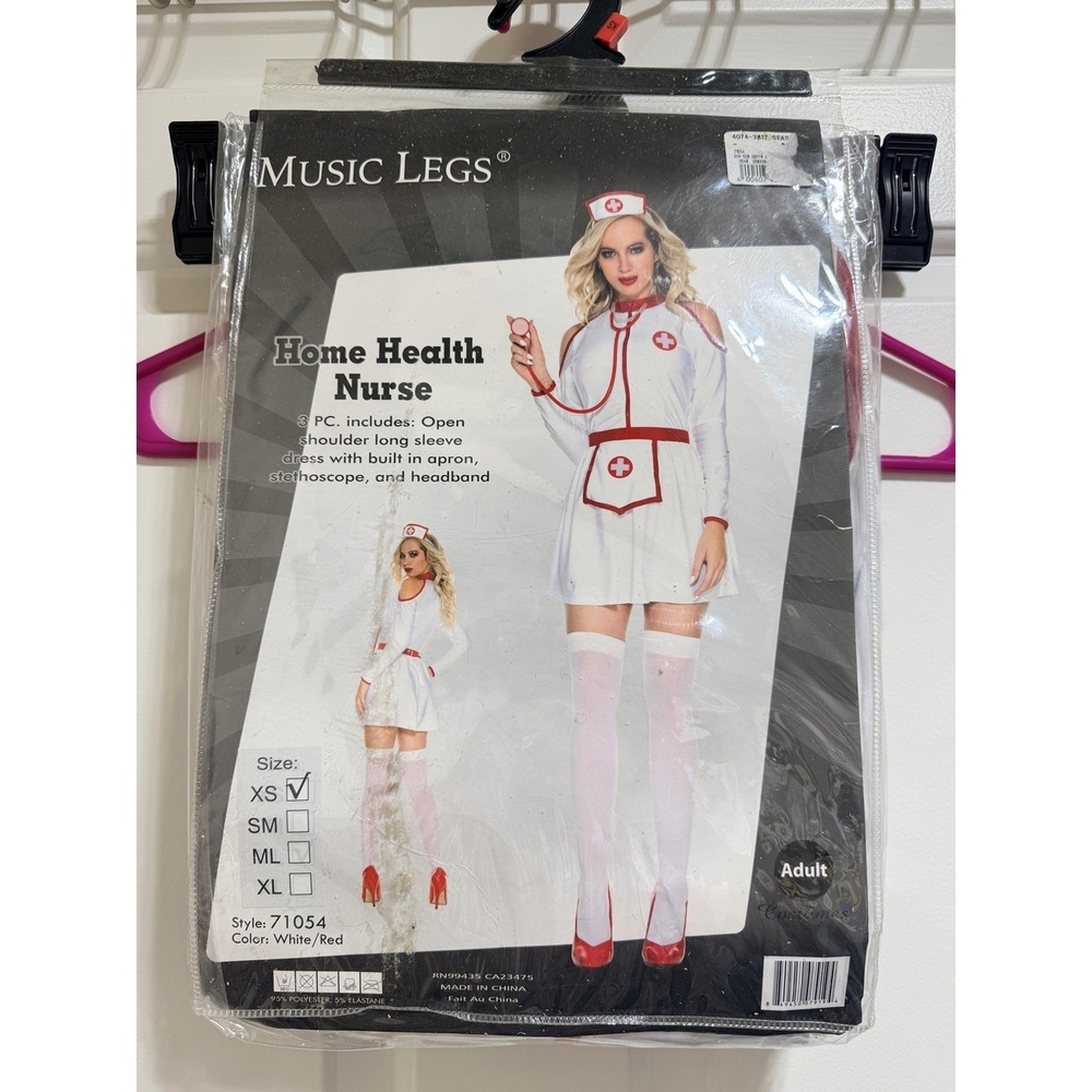 NWT Music legs Home Health nurse costume Size XS Sexy Fun White Red Adult